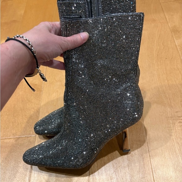 Steve Madden Vakay black silver rhinestone stiletto heel bootie boot sz 8.5 new - Picture 4 of 9